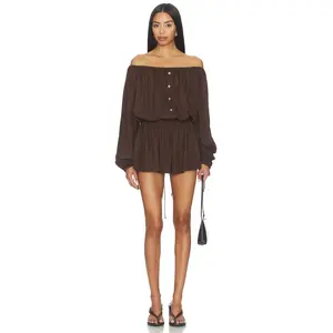 Tularosa Kai Linen Romper in Chocolate Brown