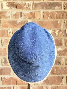 Pre-owned Louis Vuitton denim/sherling Small Leather Goods Bonnet Denim Bucket Hat With Sherling Large 54268*