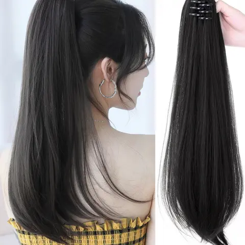 【Black Friday】20-Inch Straight Synthetic Ponytail Extension with Claw Clip, High-Quality Synthetic Hairpieces for Parties and Daily Use, Multiple Colors Available