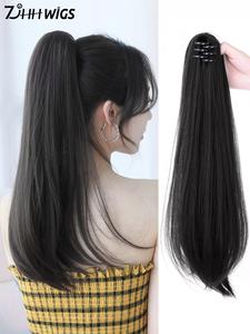 High-Quality 20 Inch Straight Clip-In Ponytail, Soft Synthetic Fiber, Daily Party Use, Multiple Colors Available, Medium Length Wig, Synthetic Extensions, Synthetic Soft Hairpieces, Synthetic Hair Wigs