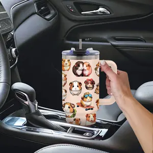 40oz Car Tumbler Insulated Stainless Steel with Cute Guinea Pig Design Ergonomic Handle & Leak-Proof Lid Ideal for Commute Office & Outdoor Gifts