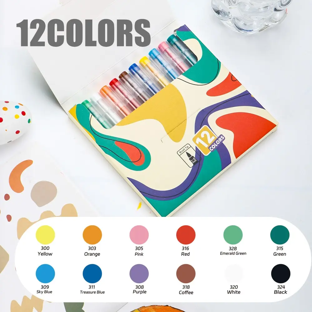 Acrylic Marker Pens Set 12/24 Colors, Hard Tip Large Capacity, Non-Blotting, Non-Fading, Ideal for Rock Painting, Paper, Skateboard Decor, Wood, Plastic, Canvas