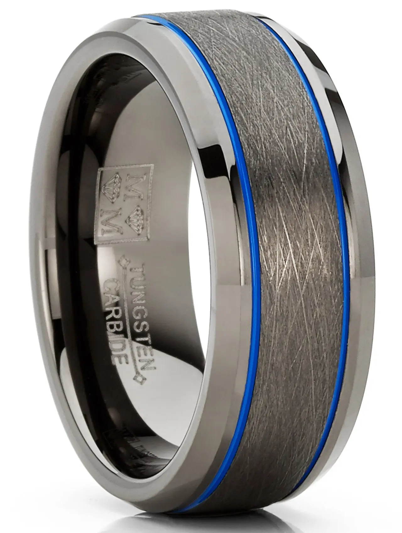 Male Adults' Gunmetal Tungsten Carbide Ring - 8mm Wide, Durable, Casual Army Wedding Ring for Law Enforcement Professionals, Genuine Tungsten Carbide Crafted with Everlasting Shine for Everyday Wear