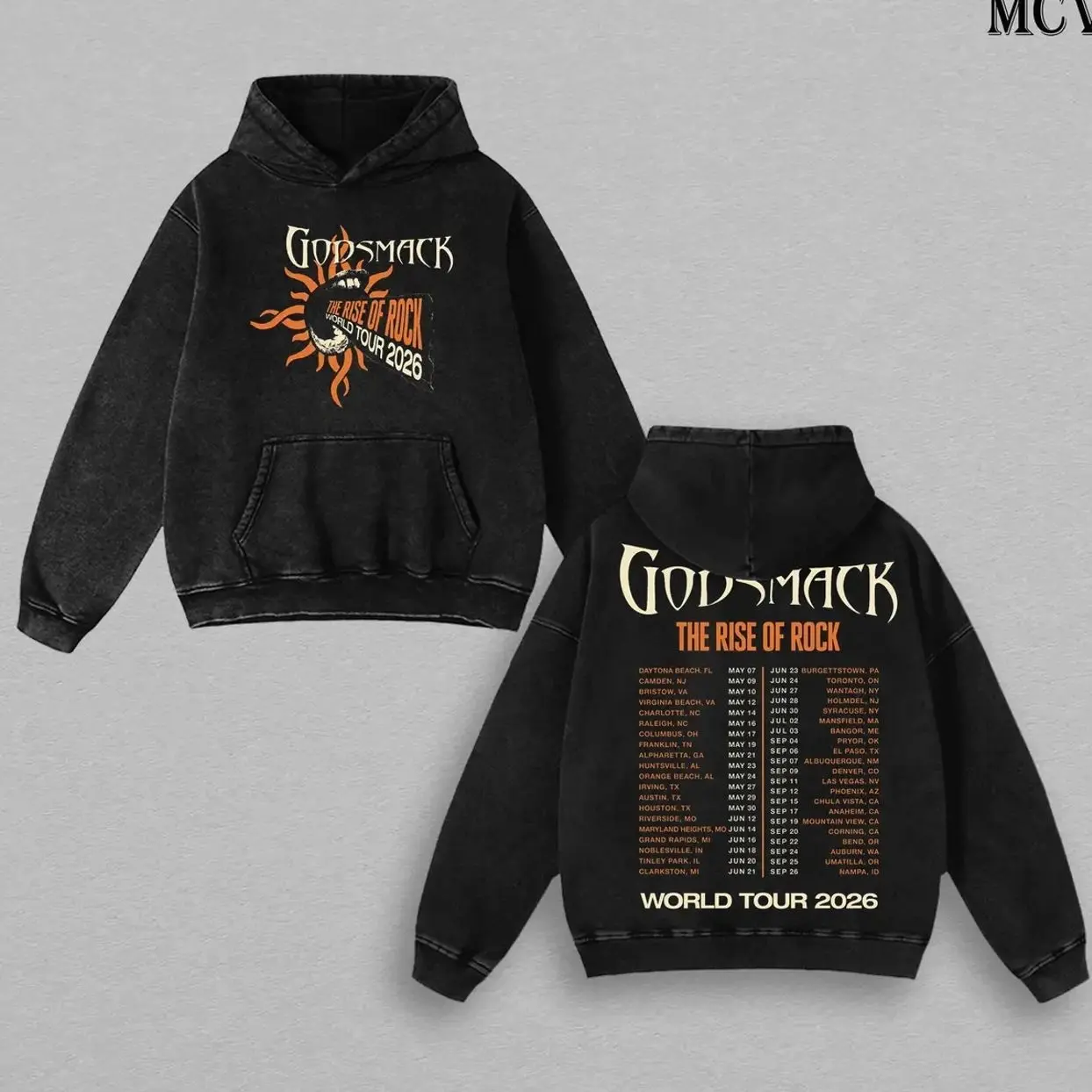 Godsmack Hoodie Washed – The Rise Of Rock World Tour 2026 Vintage Heavy Cotton Unisex Oversize Alternative Metal Hard Rock Graphic, Godsmack T-Shirt & Sweatshirt Y2K Streetwear Concert Tour Fan Merch Collector Top for Men and Women Fans 7E4