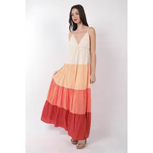 VERY J Color Block Tiered Maxi Cami Dress