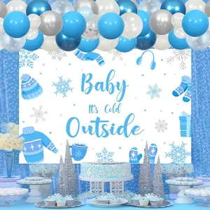 1Set Winter Baby Shower Decorations Boy Baby Its Cold Outside Backdrop Banner Blue Snowflake Balloon Garland Arch Kit for Winter Theme Baby Shower Decorations