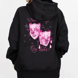 Smile Now Cry Later Haloween Chicano Clothing Lowrider Chicana Art Gangster Cholo Outfit Unisex Hoodie Cotton Fabric Loose Fit Menswear Casual Streetwear SNCL 10