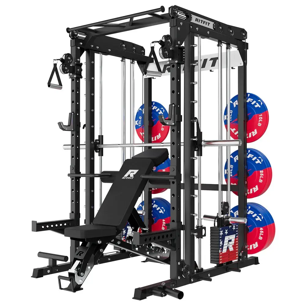 Black M2 Pro with bench and 260lb patriotic plates