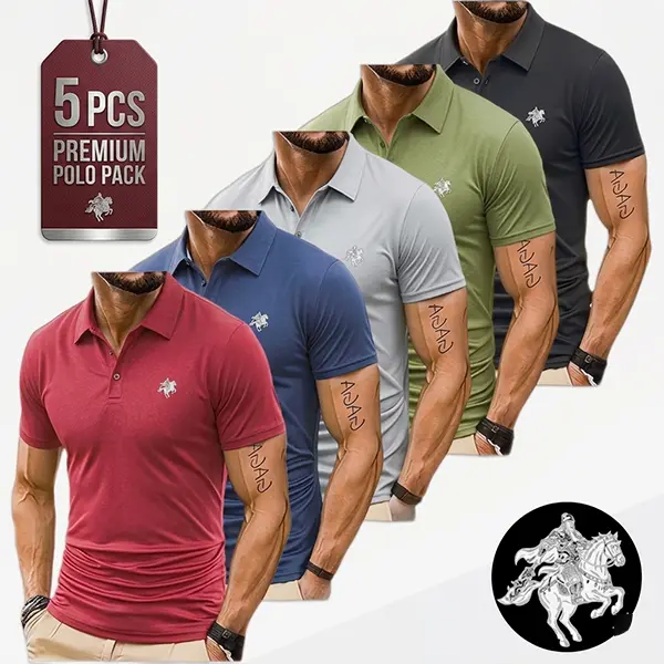 5-Pack Men’s Quick-Dry Polo Shirts | Short Sleeve, Moisture-Wicking, Athletic Fit | Breathable for Golf, Tennis, & Equestrian | Comfortable Assorted Colors