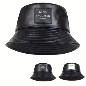 Unisex PU Leather N86 Letter Patch Hat Bucket Hat Outdoor Sunscreen Leisure Hat Spring Autumn Travel Tourism Beach Vacation