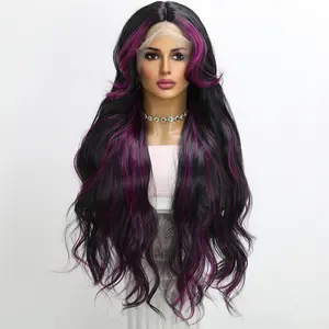 32-inch |  Pureple Black  Highlight Bodyway hair T part  Lace Front Wigs /SM9212