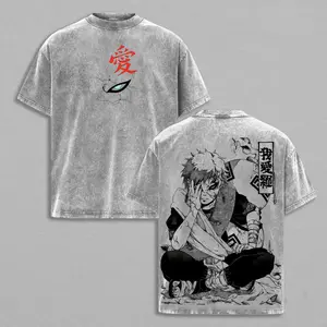 Gaara - Naruto Anime Double Printed Vintage Washed Tee Unisex Oversize Anime Manga Washed Heavyweight Cotton T-shirt, Gift For Anime Fan