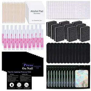 50 Set Disposable Manicure Kits, Professional Press-On Tool Set with File, Buffer, Adhesive Tabs, Glue, Sticks, Prep Pads, Bags, Instruction Cards for Business (Black)