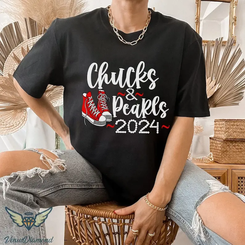 Kamala Harris 2024 Shirt, Chucks And Pearls T-Shirt, Madam President Tee, Kamala Rally Shirt, Presidential Election 2024