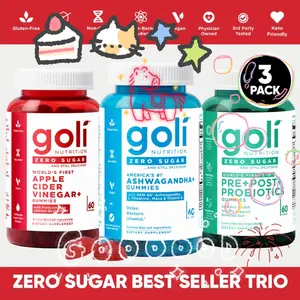 1x World's First 3-in-1 Pre, Post, Probiotic, Apple Cider Vinegar with Vitamin B12 and Probiotics To Address Bloating, Ashwagandha & L-Theanine, Vitamin D gummies. Gluten-Free, Vegan, Non-GMO & Gelatin-Free