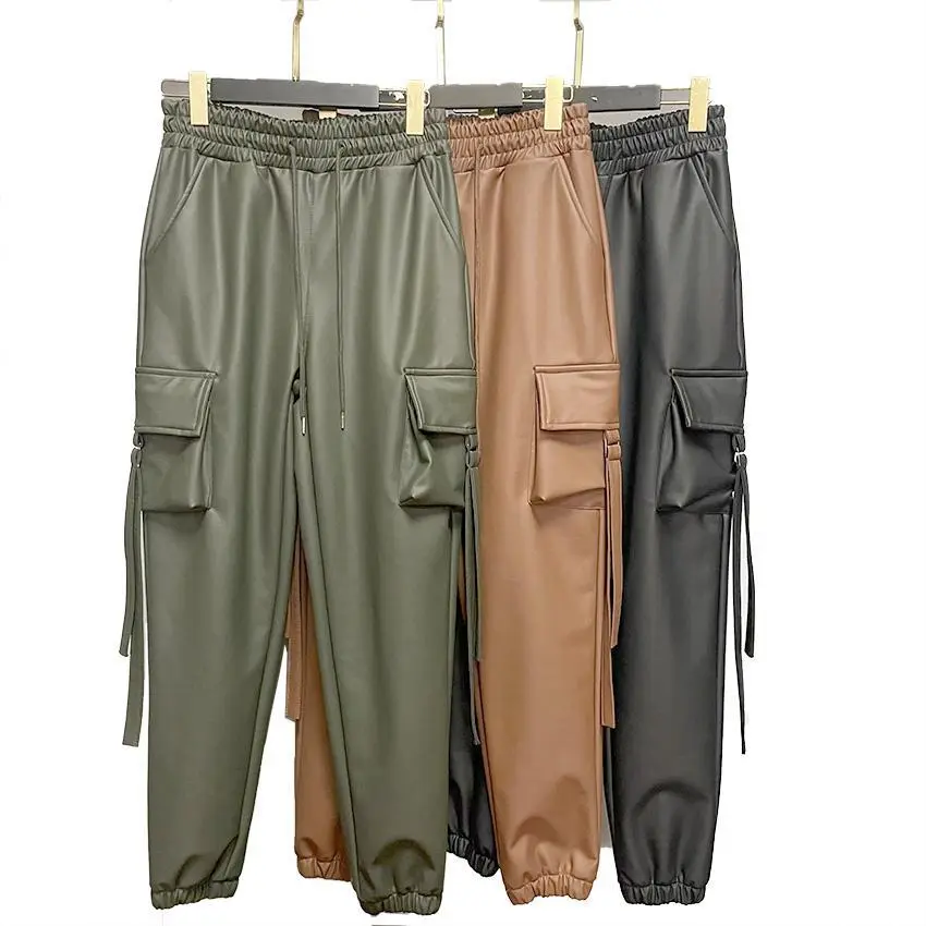 Beige Faux cargo joggers