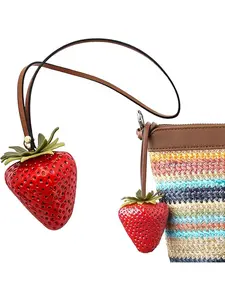Handmade Resin Strawberry Bag Charm, Bag Pendant, Unique Personalized Keychain, High-Quality Leather Strap Accessory, Perfect Holiday Gift