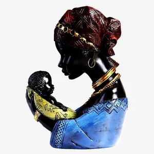 elegant African Mother Holding Child bust statue. Perfect for living rooms, desktops, shelves, or coffee tables, this black figurine adds cultural charm and makes a heartfelt gift for any mother