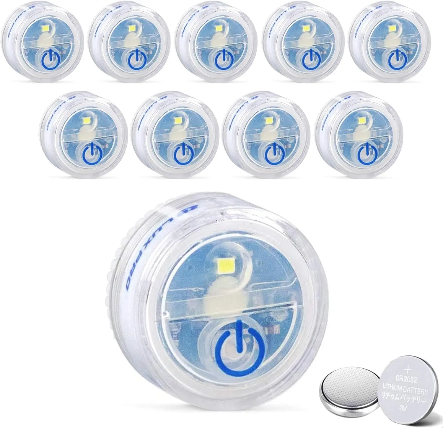 LUXPRO Waterproof Micro LED Puck Lights - Adhesive Lighting Ideal for Under Cabinets, in Tackle Boxes, or On Bookcases - Includes Batteries (10 Pack)