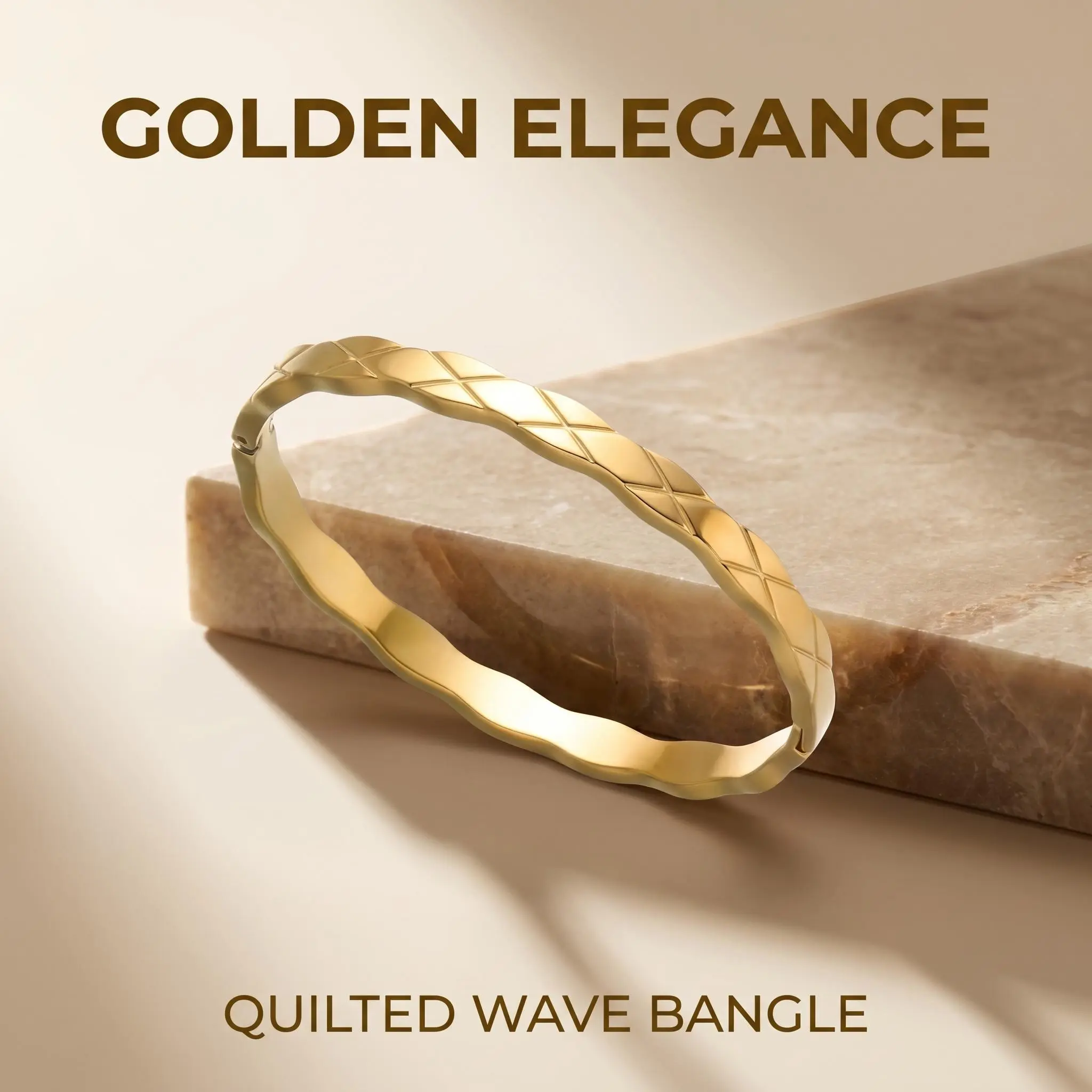 Elegant Gold Bangle Bracelet for Women, Easy to Wear with Secure Snap Clasp, Stylish Geometric Quilted Design, Comfortable Fit, Perfect Gift for Her, Everyday Wear, Adjustable Wrist Jewelry, Lightweight and Durable, Luxury Look