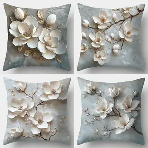 Flower Pattern Cushion Cover, 4 Counts/set Modern Square Throw Pillow Cover, Household Decoration Supplies for Home Living Room Bedroom