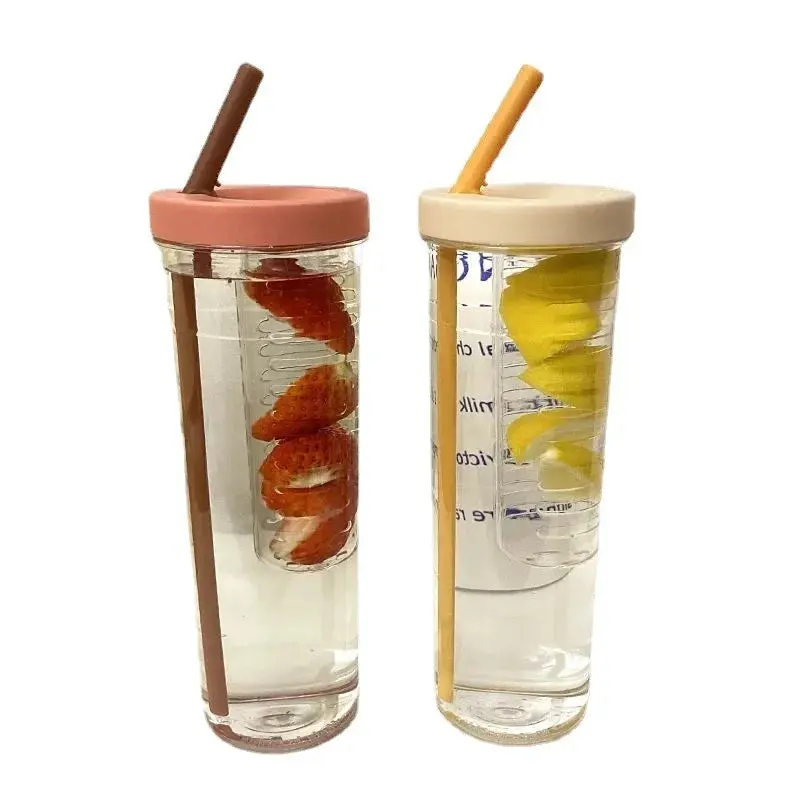 Yuzi Style Portable Transparent Plastic Water Bottle for Adults - Reusable, Washable, with Straw, Fruit Infuser for Tea & Juice - Fitness, Outdoor Use (None, Not Sure)
