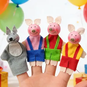 4pcs Multi-Purpose Plush Puppet Set, Big Bad Wolf & Three Little Pigs, Party Creative Gift, Interactive Game Props, Desk Decor, Soft Cuddly Gift