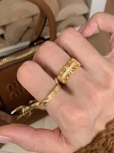 French Vintage Lace Open Ring for Women, Unique Luxurious High-Quality Wide Band, Elegant Stackable Statement Finger Ring