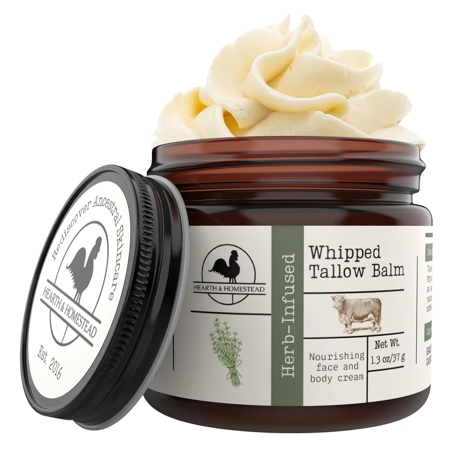 Hearth & Homestead Whipped Beef Tallow for Skin & Face - 100% Grass Fed, Eczema Cream & Body Butter - Organic Olive Oil, Calendula & Rose - Lotion & Hand Moisturizer for Dry Skin