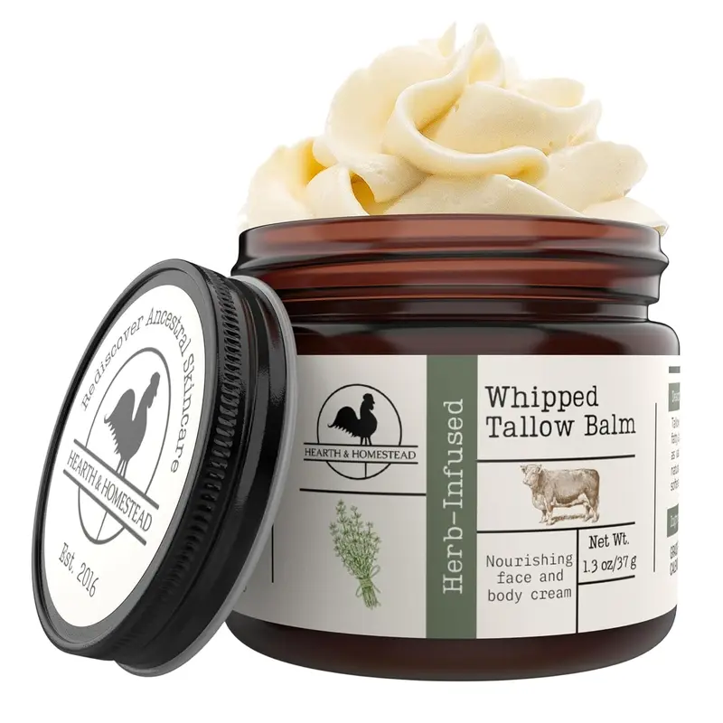 Hearth & Homestead Whipped Beef Tallow for Skin & Face, Unscented, 1.3oz | 100% Grass Fed & Finished, Eczema Cream & Body Butter, Only Organic Ingredients, For Skin & Face