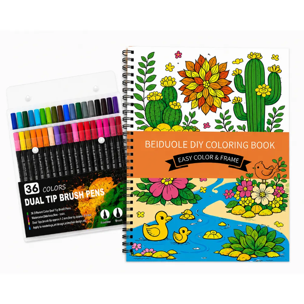 Dual Brush Marker Pens ,EASY COLOR &FRAME-Mandala Animal Flowers(Adult Coloring )