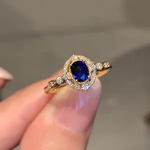 French Retro Palace Style Unique Sri Lankan Sapphire Inlaid Single Wear Stackable Niche High-End Feel Ring