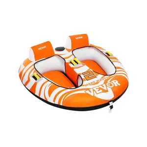 【FathersDayGift】 VEVOR Towable Tubes for Boating 2 Person, Inflatable Boat Tubes and Towables with 2 Cockpits, 340lbs Water Sport Tubes for Boat to Pull - with 840D Full Nylon Cover, Padded Grab Handles & Safety Valv