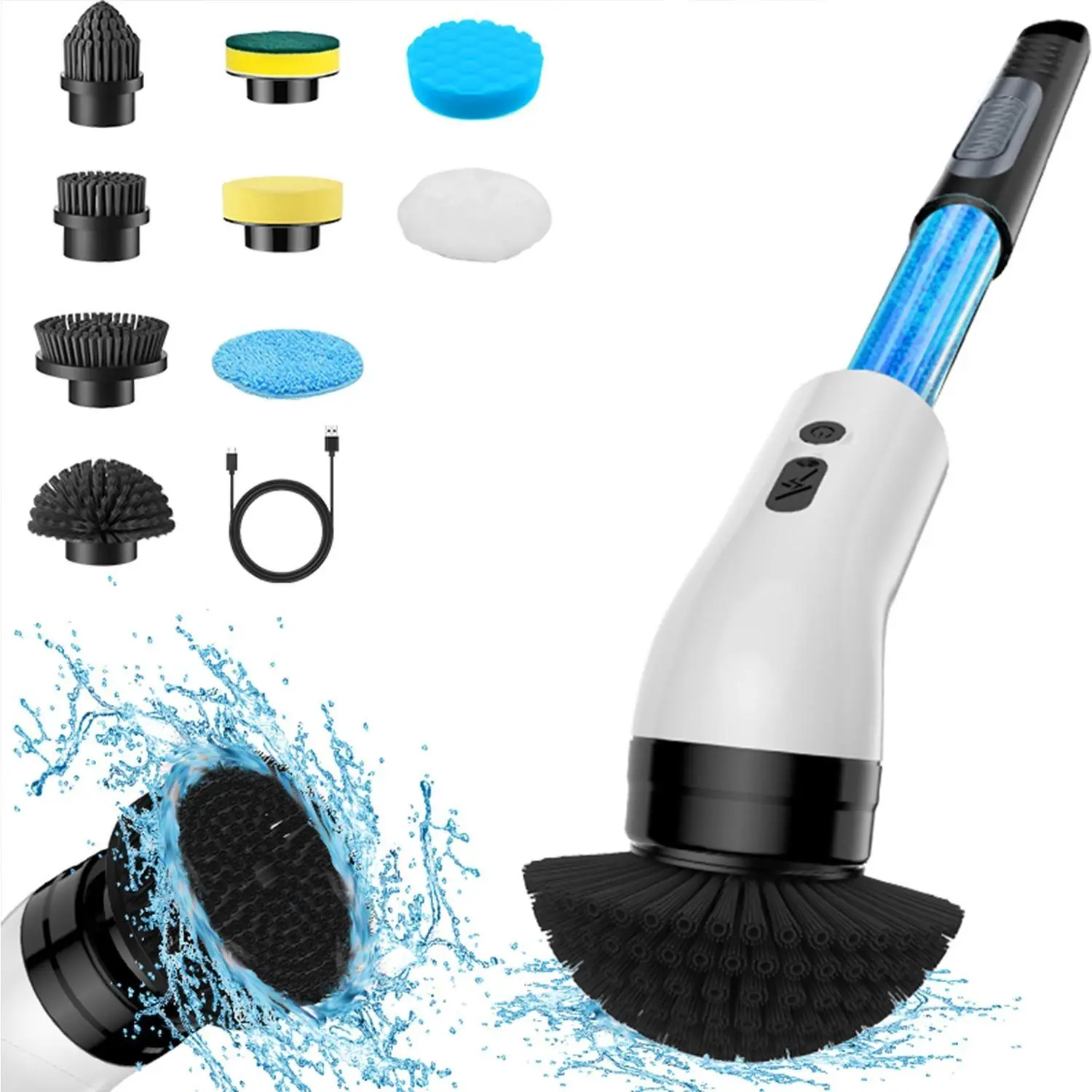 Electric Spin Scrubber, Cordless Power Scrubber, Rechargeable Cordless Cleaning Brush with 8 Replaceable Brush Heads, Adjustable Speed Cleaning Brush for Bathroom Shower Bathtub Glass Car, Cordless Handheld Scrubber, Home Cleaning Gadgets