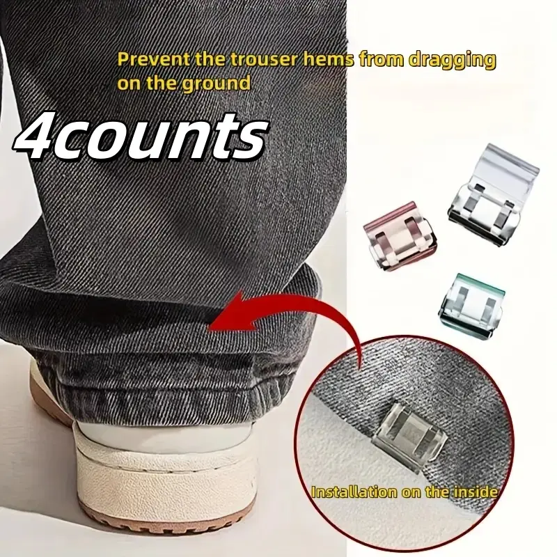 4 Pcs Invisible Hem Clips, Seamless Hidden Design, Durable Plastic, Anti-Slip Tool, Prevent Pants Hem Dragging, Convenience, Easy Installation, High-Quality Clothing Accessories
