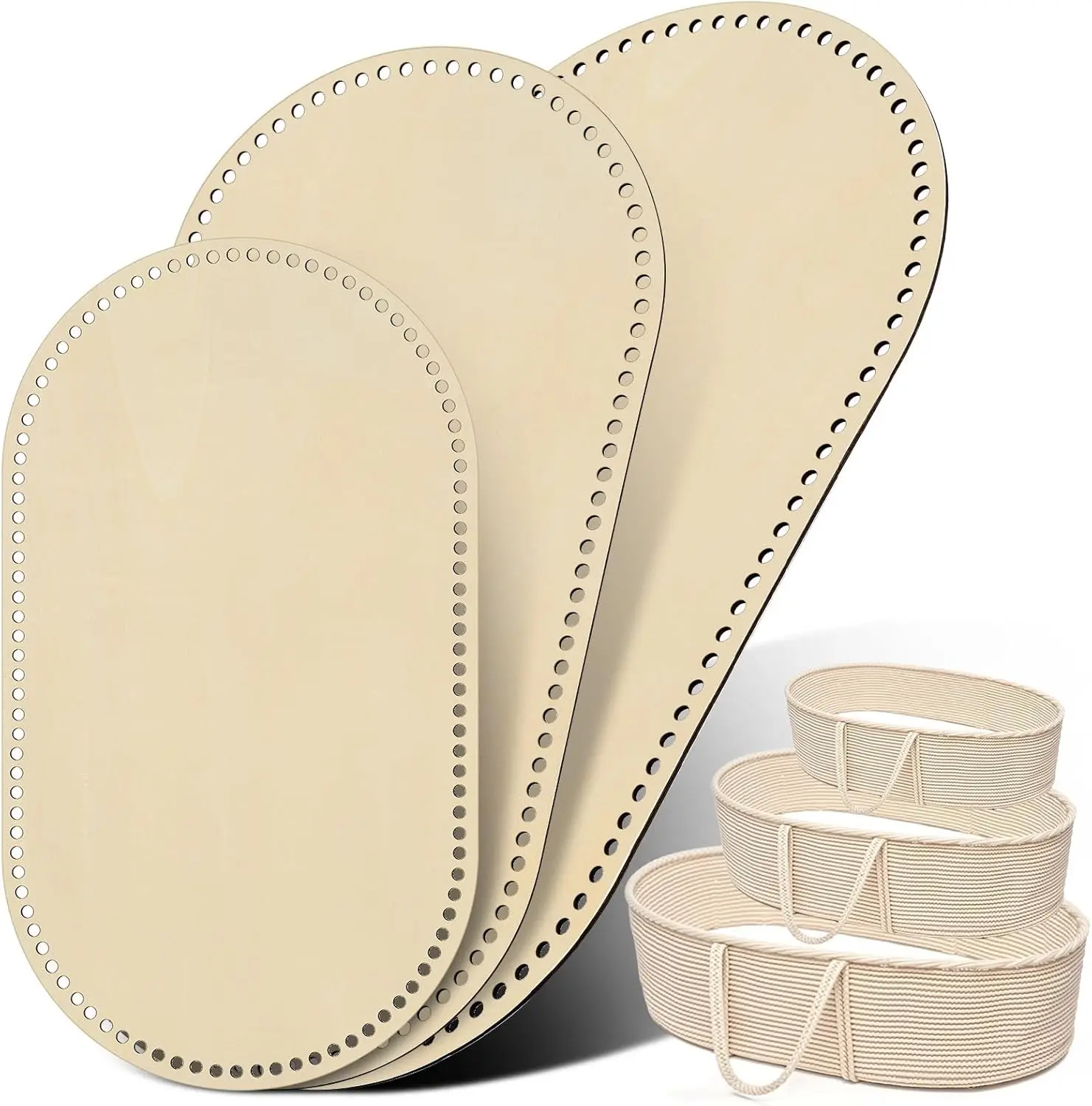Oval Shape 3-Piece Multi-Size Natural Wooden Base Shaper Set for Moses Basket (30x17in, 30x15in, 28x16in) - Base Only for DIY Crochet Knitting Baby Doll Crafts Decoration