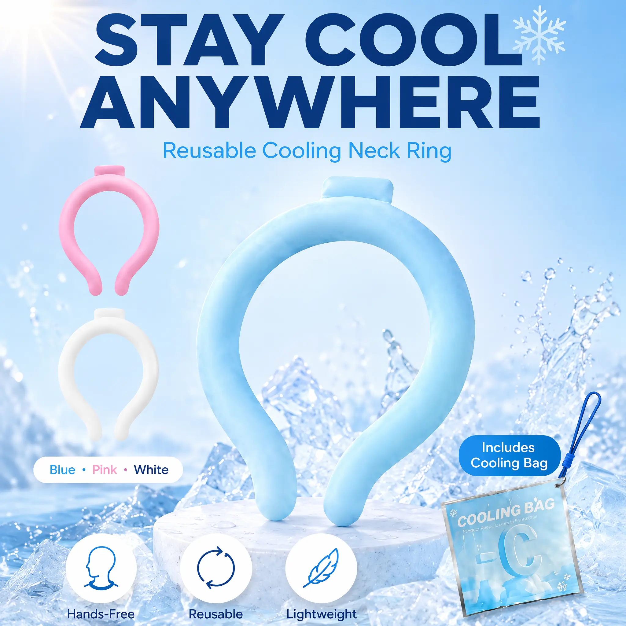 PCM Cooling Neck Ring for Instant Heat Relief, Long-Lasting & Reusable Wearable Cold Pack, Lightweight & Soothing for Adults, Travel, Outdoor Use, Neck Ice Pack, Portable, Travel Size, Ergonomic, Gift, Gym, Compact, Family, Camping, Sports, Instant Coolne