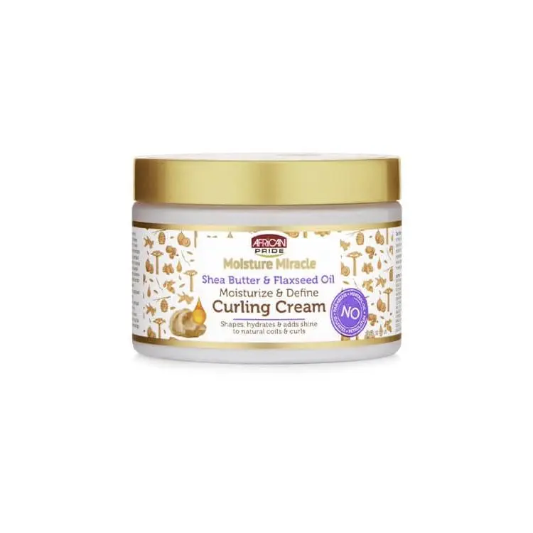 AFRICAN PRIDE Moisture Miracle Curling Cream with Shea Butter & Flaxseed Oil to Moisturize and Define Curly Hair, Sulfate-Free Styling Haircare, 12 oz