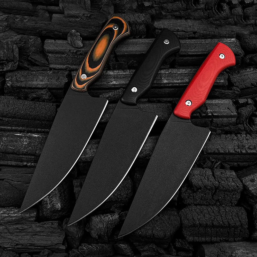 Meat Chef Knife Fixed Blade Magnacut Stainless Steel blade, G-10 Handles, with Kydex sheath, Outdoor cookout knife Camping kitchen knife, slicing knife