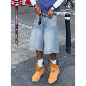 Y2k2026 summer fashion rhinestone casual one seventh jeans, high waisted loose denim shorts, American street styleRAIMENTRY