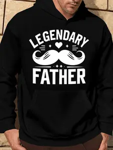 Legendary Father01 Print Hoodie - Long Sleeve, Knit Fabric, Relaxed Fit, Full Size, Fashionable Graphic Print, Perfect for Casual Outings and Daily Wear, Black White Red Grey Navy Fleece Menswear Breathable Cloud