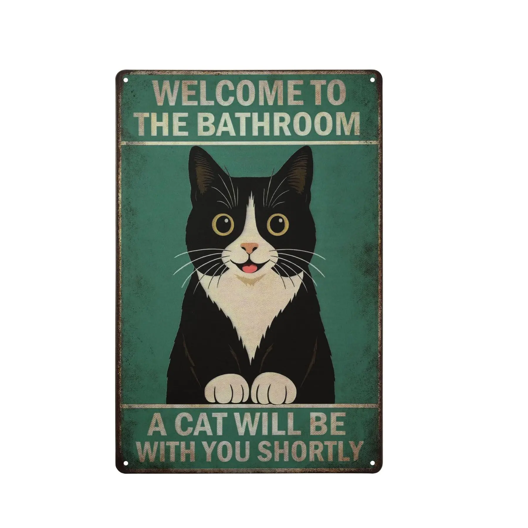 8x12in Funny Vintage Aluminium Cat Bathroom Decorative Sign, Welcome To The Bathroom A Cat Will Be With You Shortly, Metal Wall Art for Restroom Toilet