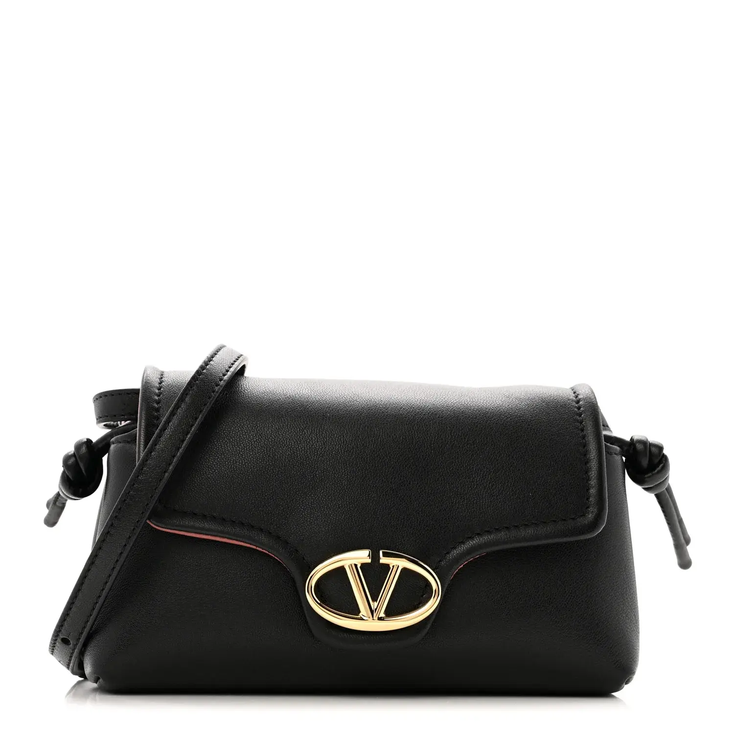 Pre-owned Calfskin Shoulder Bags VALENTINO GARAVANI Lambskin Vlogo Mini Crossbody Bag Black