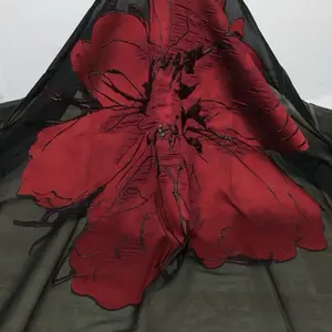 African Brocade Flower Luxury Jacquard 5Yards Red Floral Design Fabric