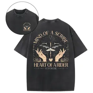 Men's Vintage Basgiath War Academy Dragon Knight Graphic Tee - Heavyweight 230G Washed Cotton Fourth Wing Oversized Menswear, Casual Round Neck Short Sleeve Streetwear BookTok Apparel