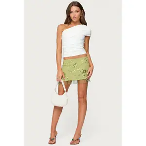 Sheer Sequin Bead Fringed Mini Skirt