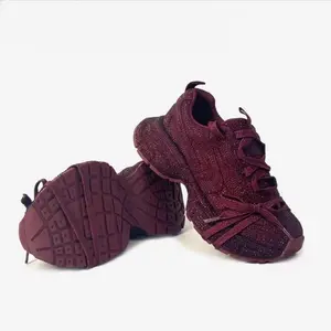 BDHJYDB Women's Rhinestone-Adorned Chunky Platform Sneakers - Height-Increasing Thick-Soled Lace-Up Shoes with Arch Support, PU Cover Upper & Cushioned Insole, All-Season Casual & Formal Dress Shoes (EU 35-41) - Burgundy Sparkling Rhinestone Design, Comfo