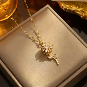Beautiful Gold-Plated Titanium Steel Necklace with Rotating Sunflower Pendant, Elegant Design, Perfect for Any Occasion