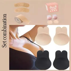 Breathable Rabbit Ear Silicone Breast Lift Pads, Solid Color Adhesive Nipple Covers, & Options, Enhance Support Comfortably
