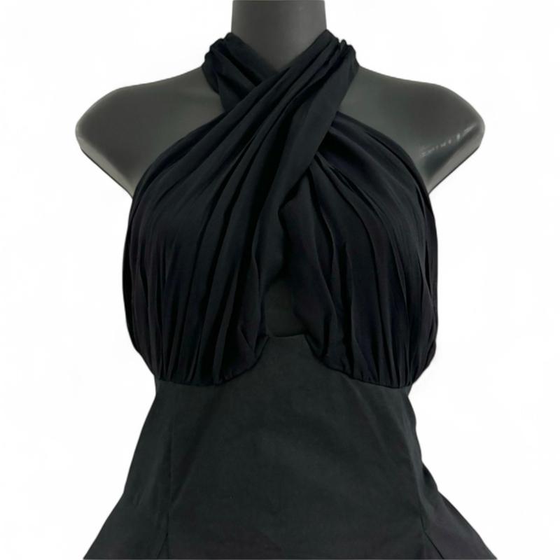 Anthropologie Maeve Medium Brand NEW with tags originally $158 black LBD twist Ruched halter smocked fit and flare mini dress night out wedding guest sorority party dress special  occasion